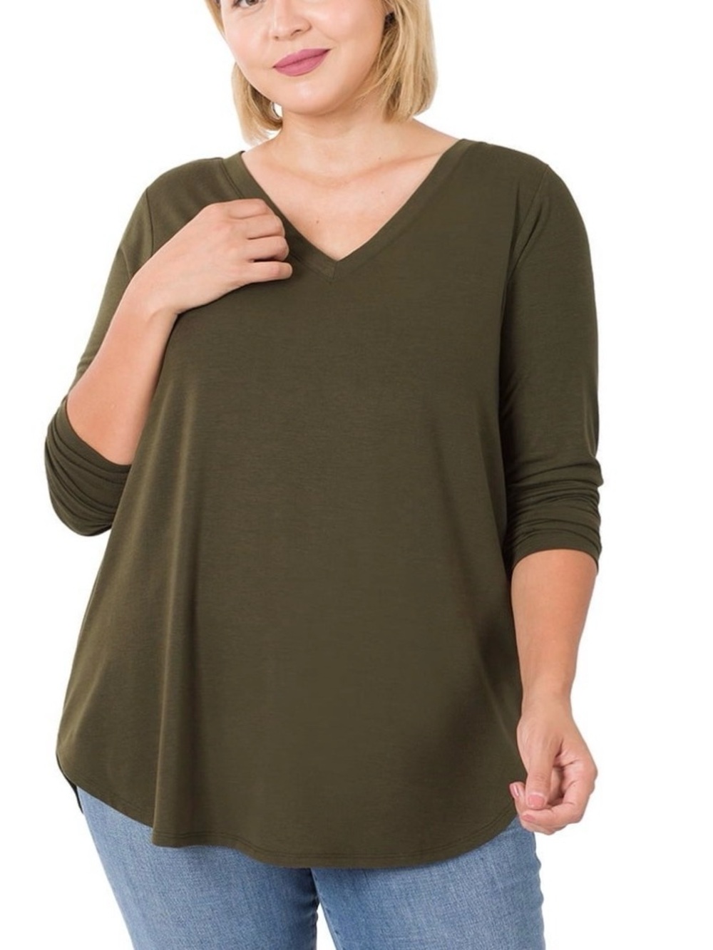 Zenana Women's Olive V-Neck Long Sleeve Top